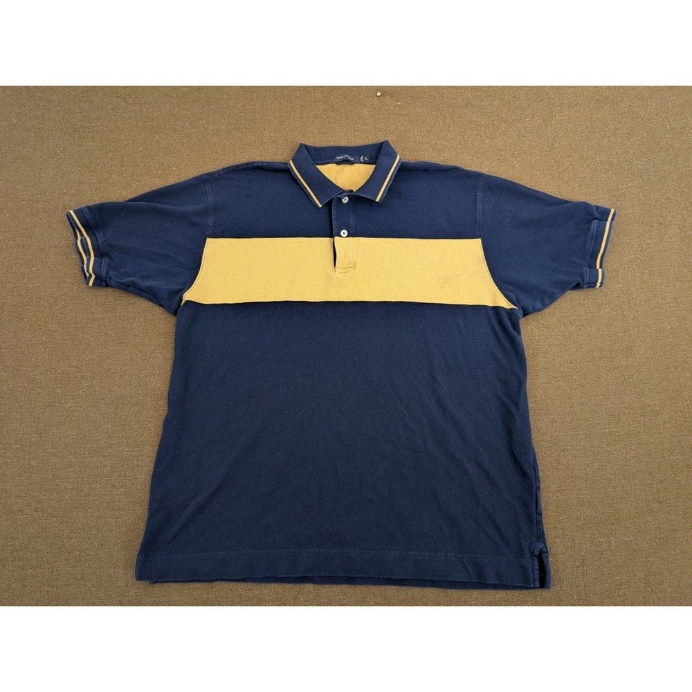 Nautica Men's Vintage Blue And Yellow Short Sleeve Men's Polo Size XL Striped